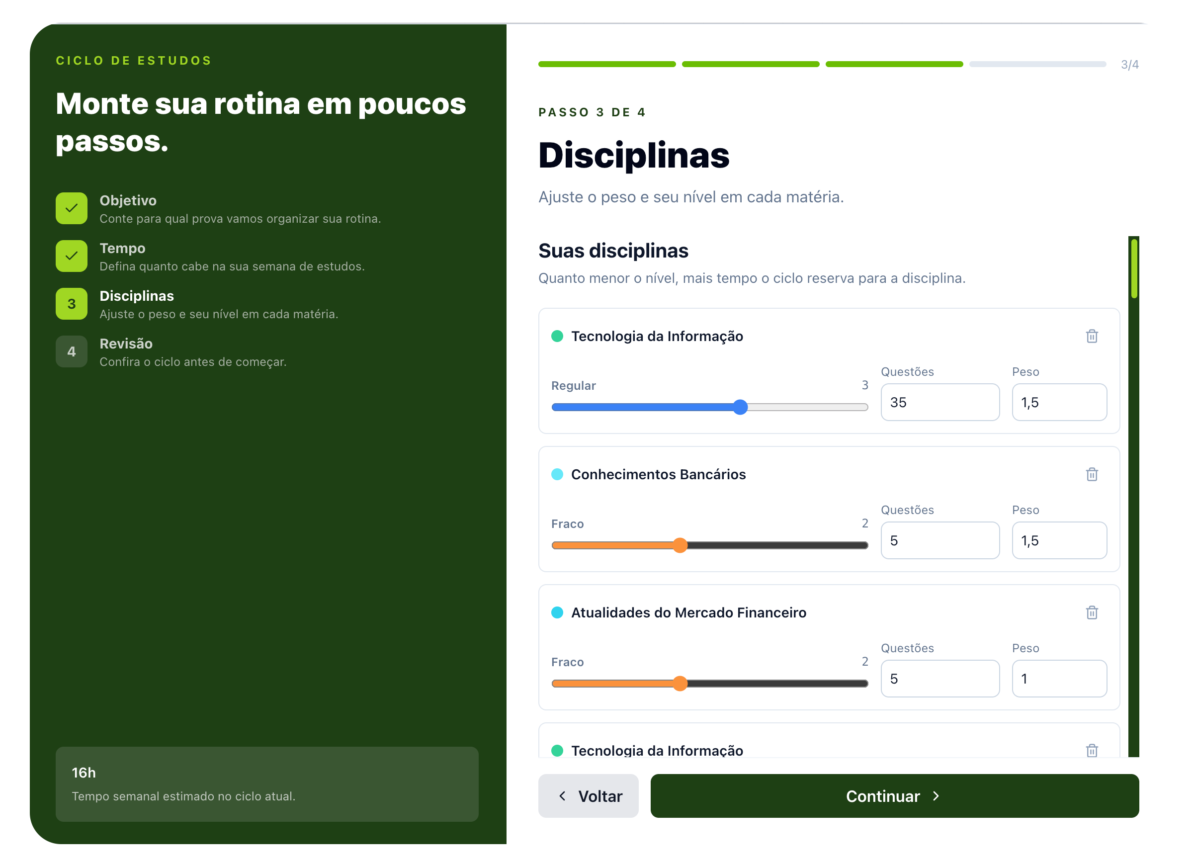 Passo 3 para criar seu plano de estudos em ciclo